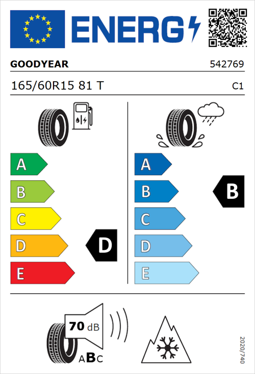 Tyre Label for Goodyear Vector 4Seasons Gen-2 165/60R15 81T