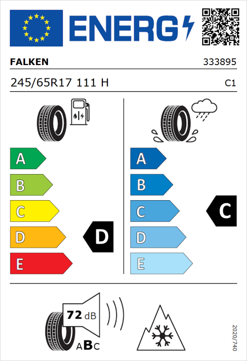 Tyre Label for Falken Wildpeak A/T AT3WA 245/65R17 111H