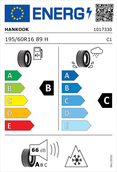 Tyre Label for Hankook Kinergy 4S H740 195/60R16 89H