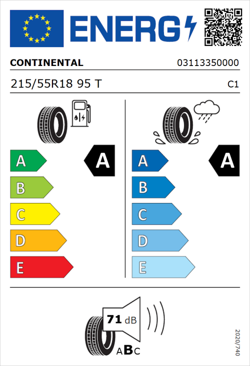 Tyre Label for Continental EcoContact 6 215/55R18 95T