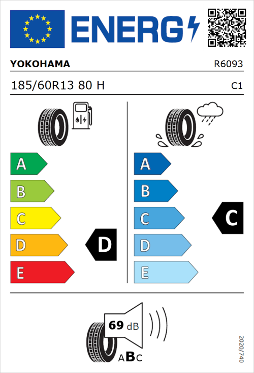 Tyre Label for Yokohama A539 185/60R13 80H
