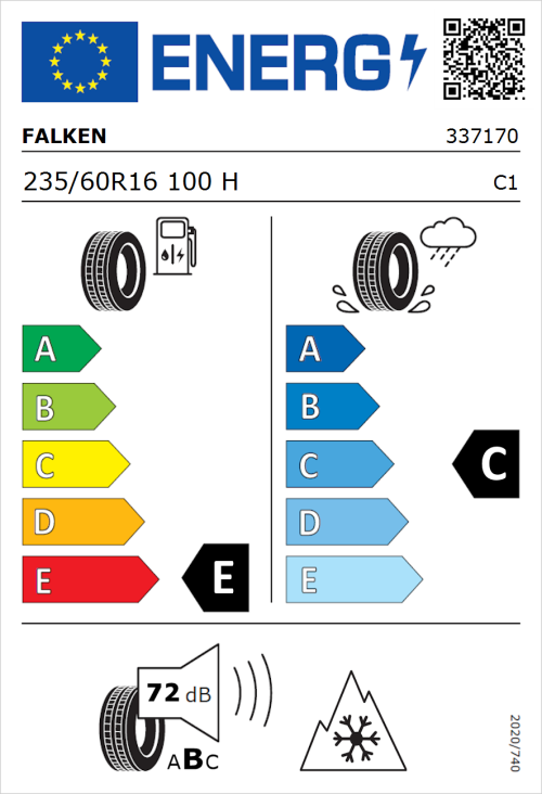Tyre Label for Falken Wildpeak A/T AT3WA 235/60R16 100H