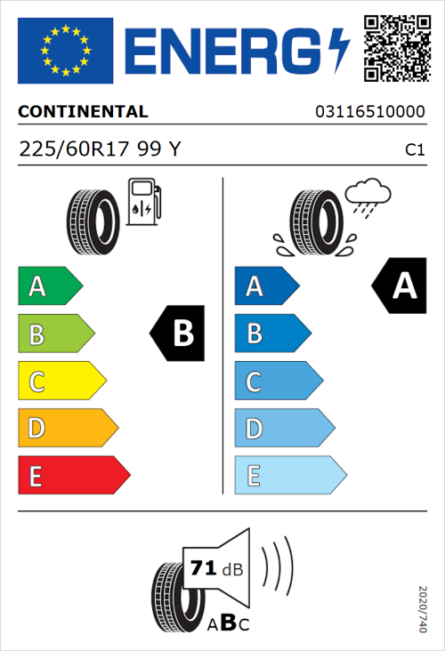 Tyre Label for Continental EcoContact 6 225/60R17 99Y