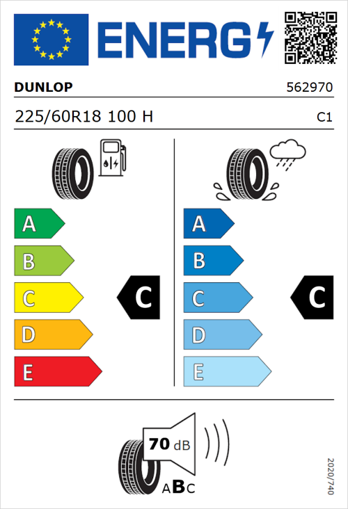 Tyre Label for Dunlop Grandtrek ST30 225/60R18 100H