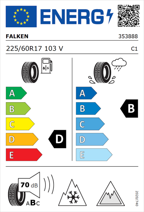 Tyre Label for Falken Eurowinter HS02 Pro 225/60R17 103V