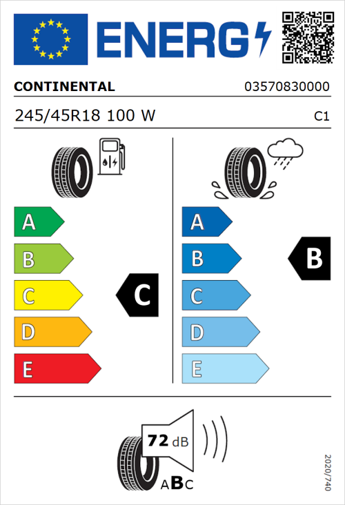 Tyre Label for Continental ContiSportContact 5 245/45R18 100W