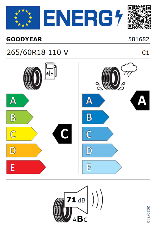 Tyre Label for Goodyear EfficientGrip 2 SUV 265/60R18 110V
