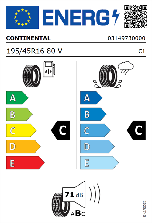 Tyre Label for Continental ContiSportContact 3 195/45R16 80V