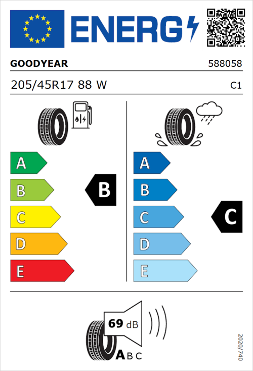 Tyre Label for Goodyear Eagle F1 Asymmetric 5 205/45R17 88W