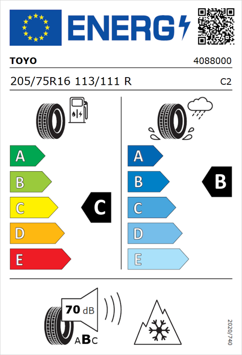 Tyre Label for Toyo NANOENERGY VAN 205/75R16 113/111R