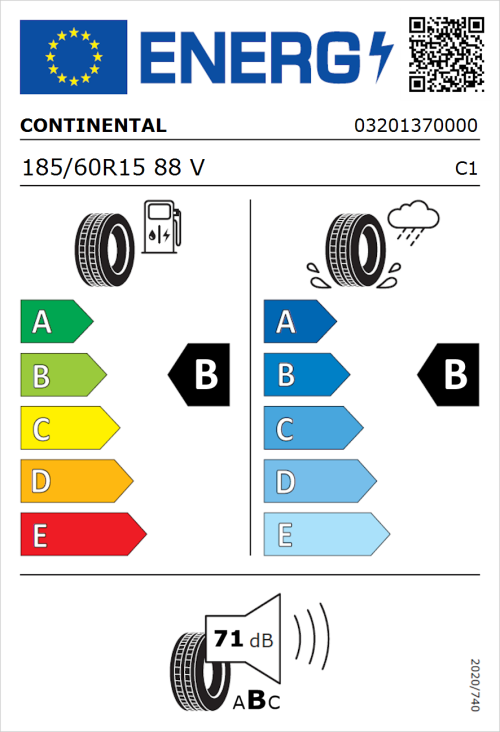 Tyre Label for Continental AllSeasonContact 2 185/60R15 88V