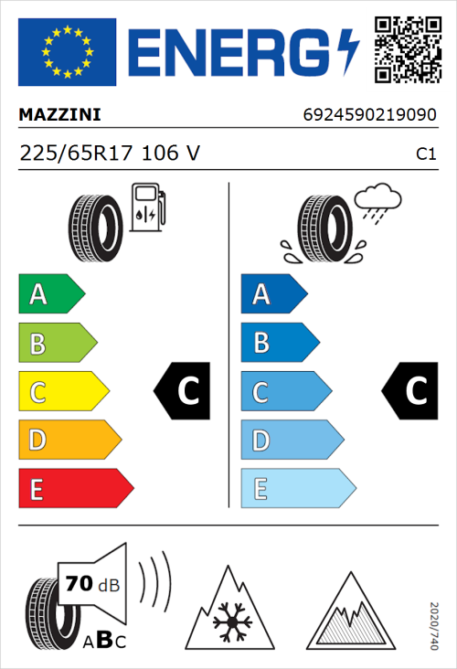 Tyre Label for Mazzini Versat-AS8 225/65R17 106V