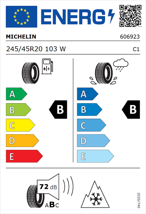 Tyre Label for Michelin CrossClimate 3 245/45R20 103W