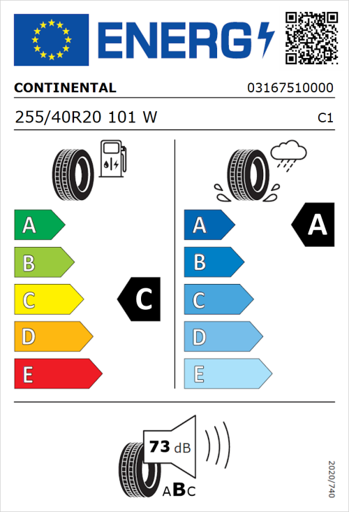 Tyre Label for Continental ContiSportContact 5 255/40R20 101W
