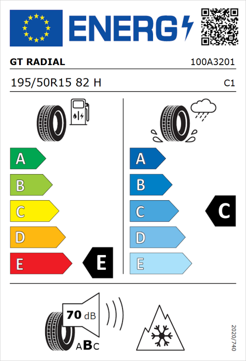 Tyre Label for GT Radial WinterPro 2 195/50R15 82H